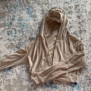 Cozy Taupe Hooded Zip Cardigan(cropped)